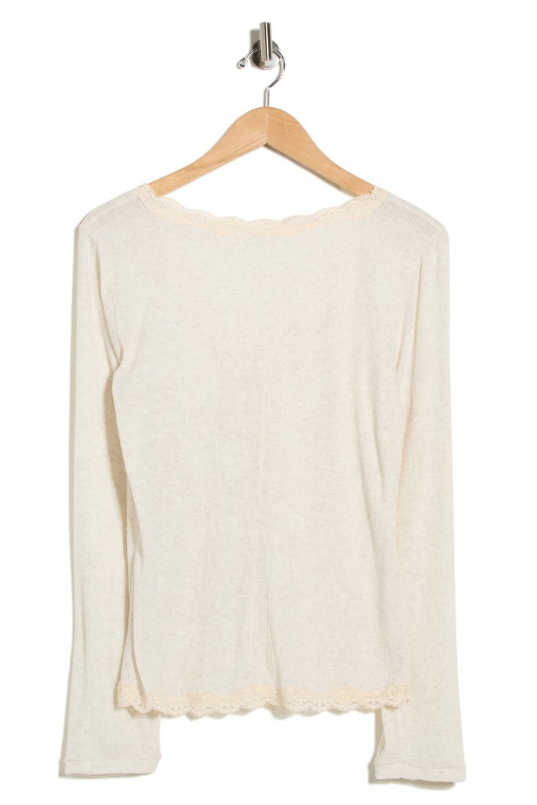 Big Love Lace Trim Knit Button-Up Top, Alternate, color, OATMEAL HEATHER