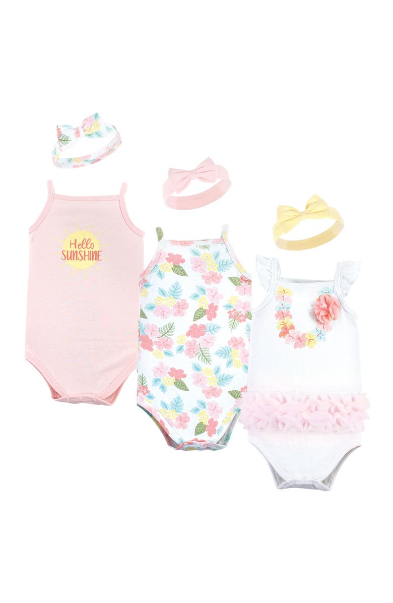 Little Treasure Sleeveless Bodysuit and Headband Set, Main, color, Hawaiian