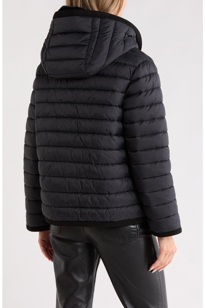Reversible Faux Fur Hooded Puffer Jacket, Alternate, color, BLACK