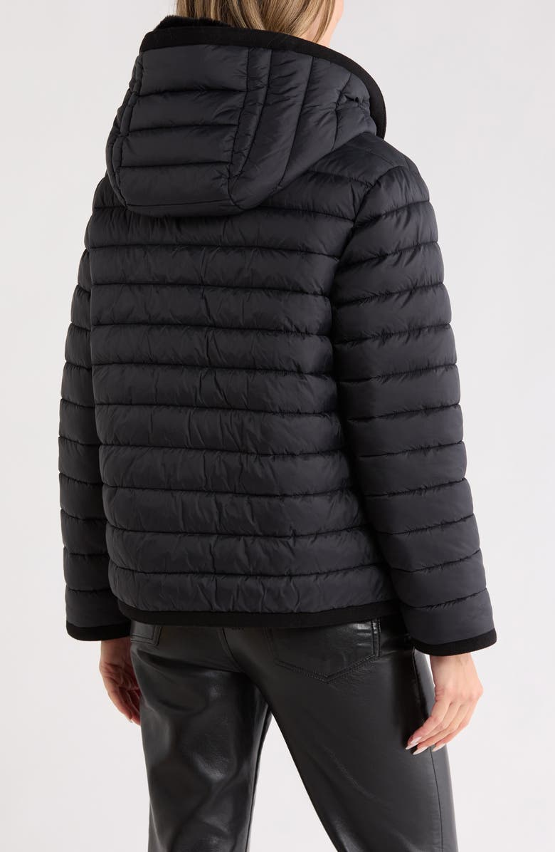 Rebecca Minkoff Reversible Faux Fur Hooded Puffer Jacket, Alternate, color, Black