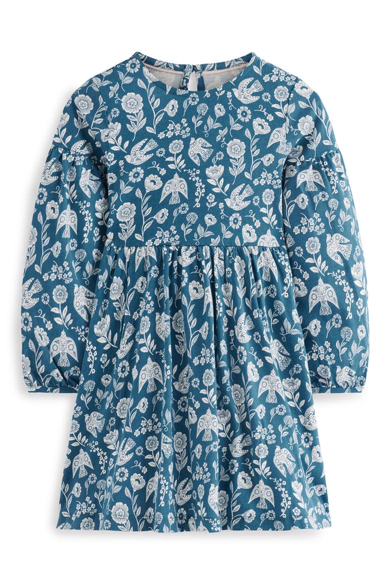 Kids' Blouson Sleeve Twirly Dress, Main, color, SAPPHIRE BLUE FLORAL BIRD
