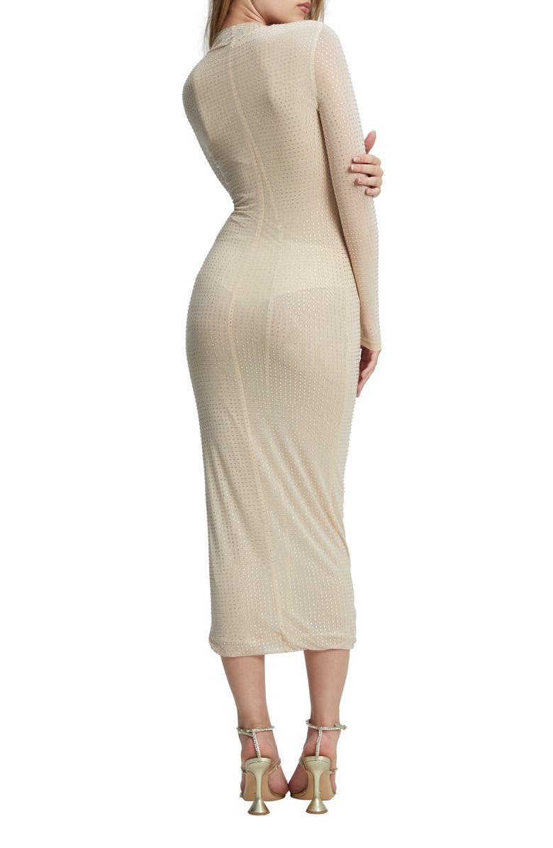 Bardot Strobe Diamanté Long Sleeve Mesh Midi Dress, Alternate, color,