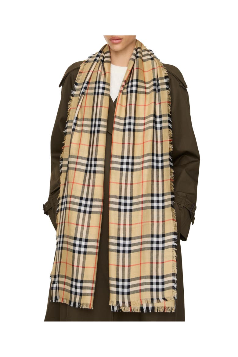 Check Cashmere Silk Scarf, Alternate, color, Sand beige