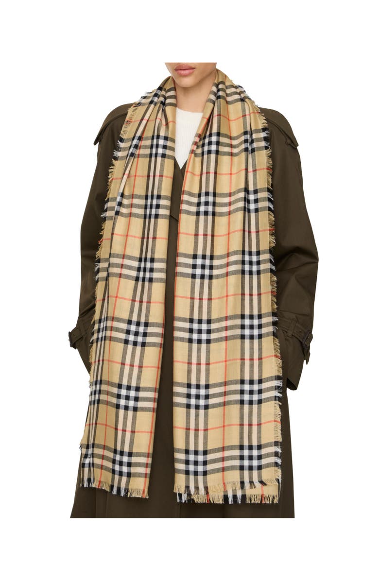Burberry Check Cashmere Silk Scarf, Alternate, color, Sand