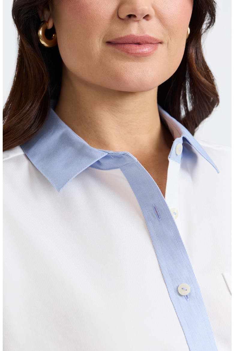 Marina Contrast Trim Cotton Button-Up Shirt, Alternate, color, WHITE