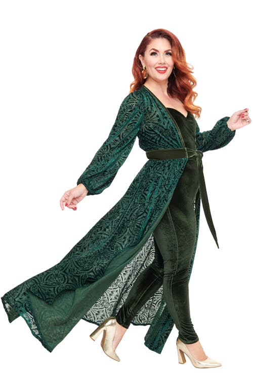 Unique Vintage Billow Long Sleeved Hollywood Duster In Green