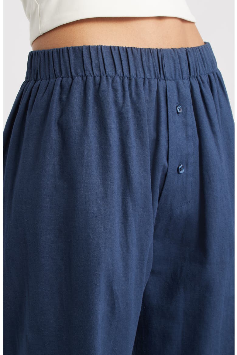 Pull-On Linen & Cotton Wide Leg Pants, Alternate, color, NAVY BLUE