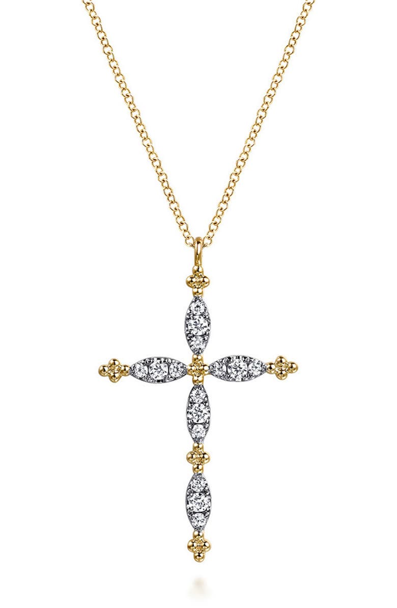 Gabriel & Co. Bujukan Diamond Cross Pendant Necklace, Main, color, Gold