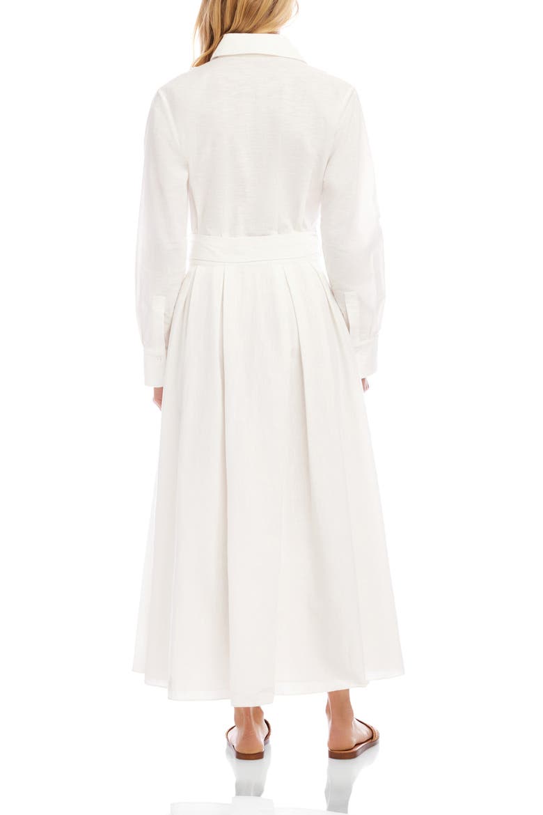 Floral Appliqué Long Sleeve Cotton & Linen Shirtdress, Alternate, color, OFF WHITE