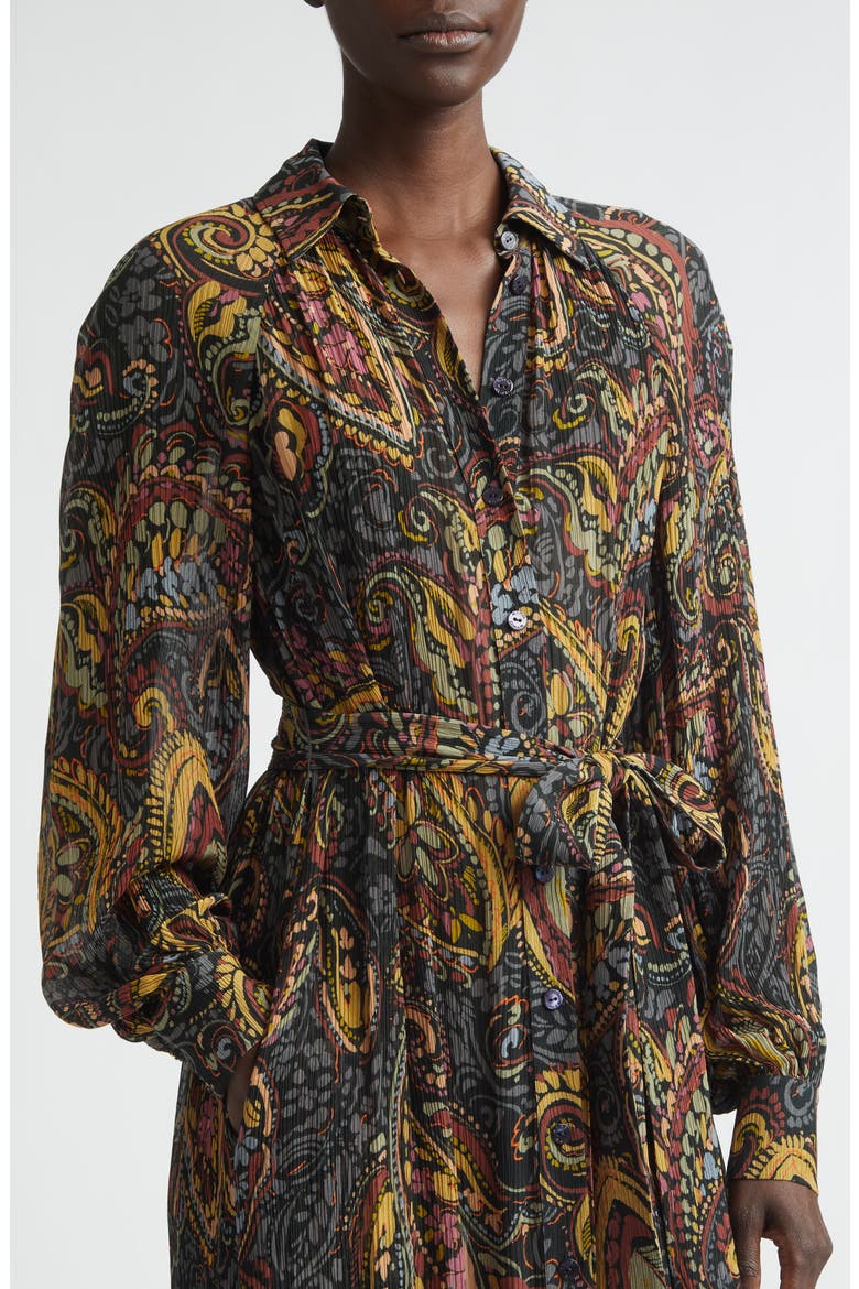Paisley Print Long Sleeve Shirtdress, Alternate, color, GREEN