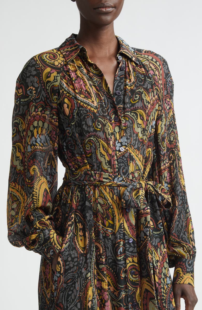 Etro Paisley Print Long Sleeve Shirtdress, Alternate, color, Green