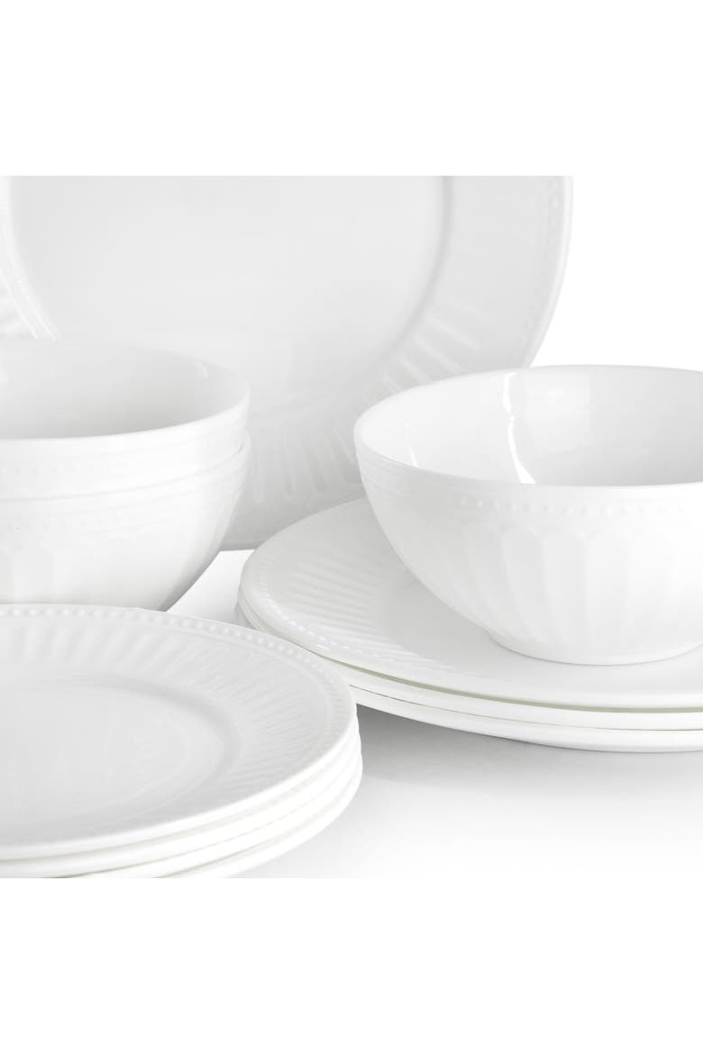 12 Piece Break-Resistant Opal Glass Dinnerware Set, Alternate, color, White