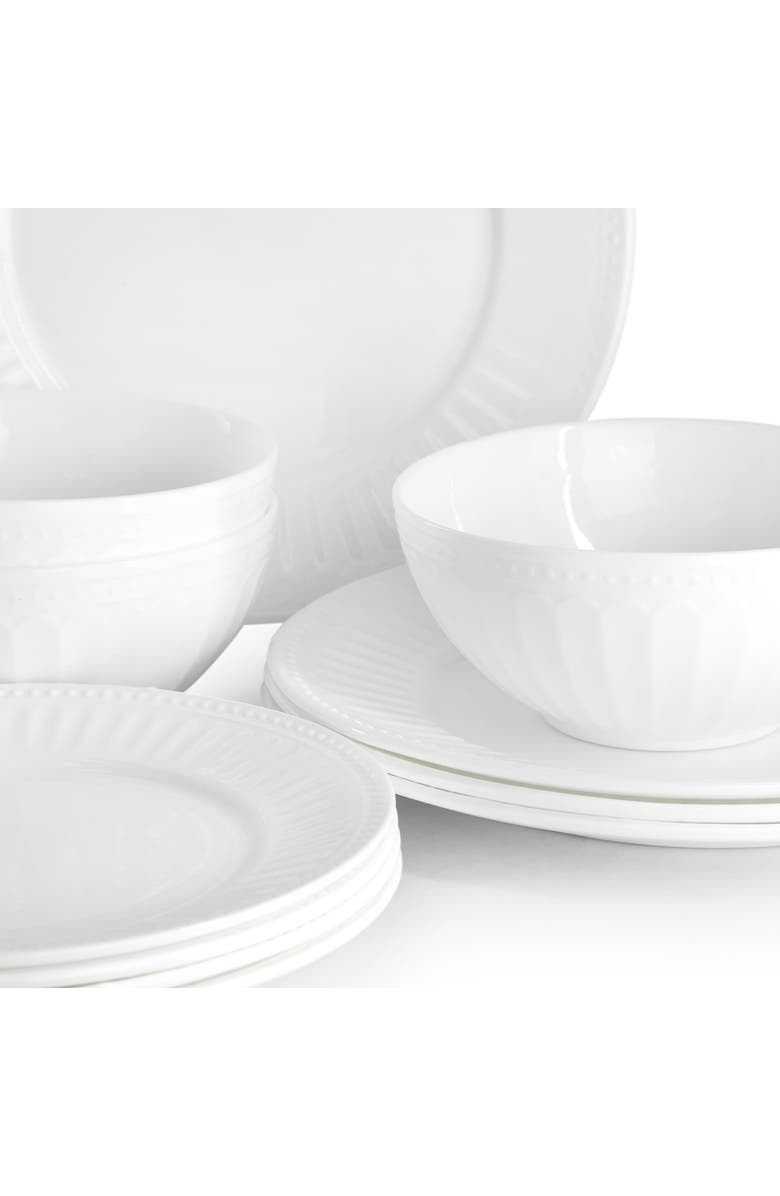 Gibson Ultra Swanton Arch 12 Piece Break-Resistant Opal Glass Dinnerware Set, Alternate, color, White