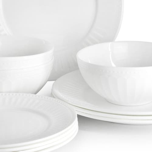 Gibson Ultra Swanton Arch 12 Piece Break-resistant Opal Glass Dinnerware Set In White