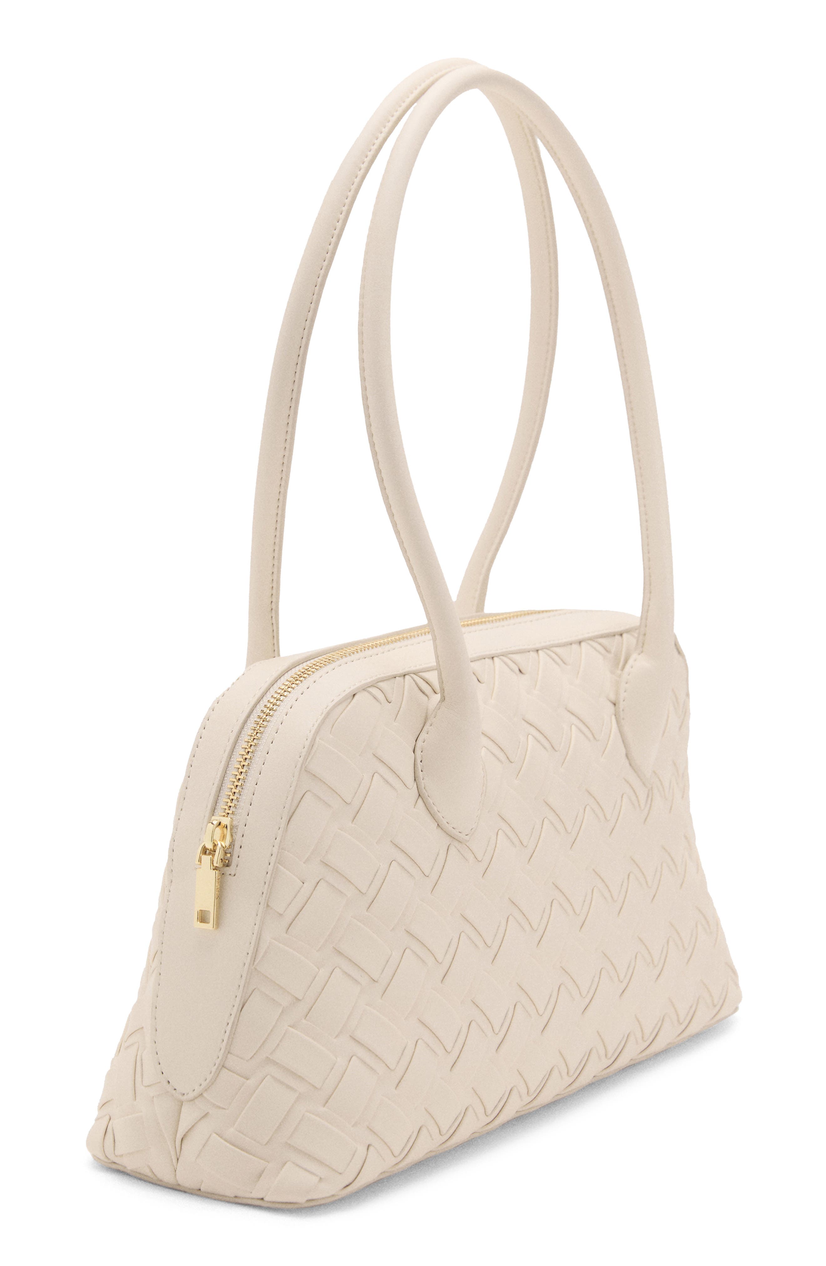 MANGO Braided Faux Leather Bowling Bag, Main, color, Off White