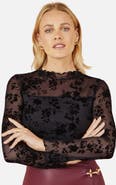 Yumi Flocked Floral Stretch Mesh Top