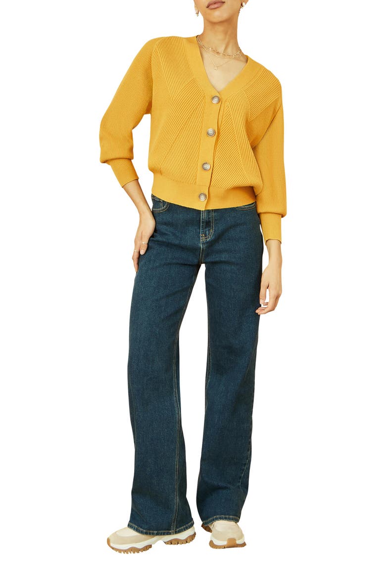 Knitted Stitch Detail Cardigan, Alternate, color, Mustard