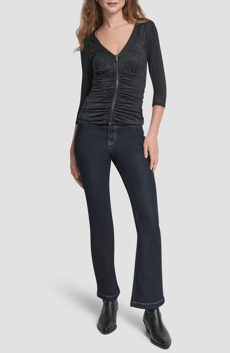 DKNY Ruched Knit Zip-Up Top, Alternate, color, Black