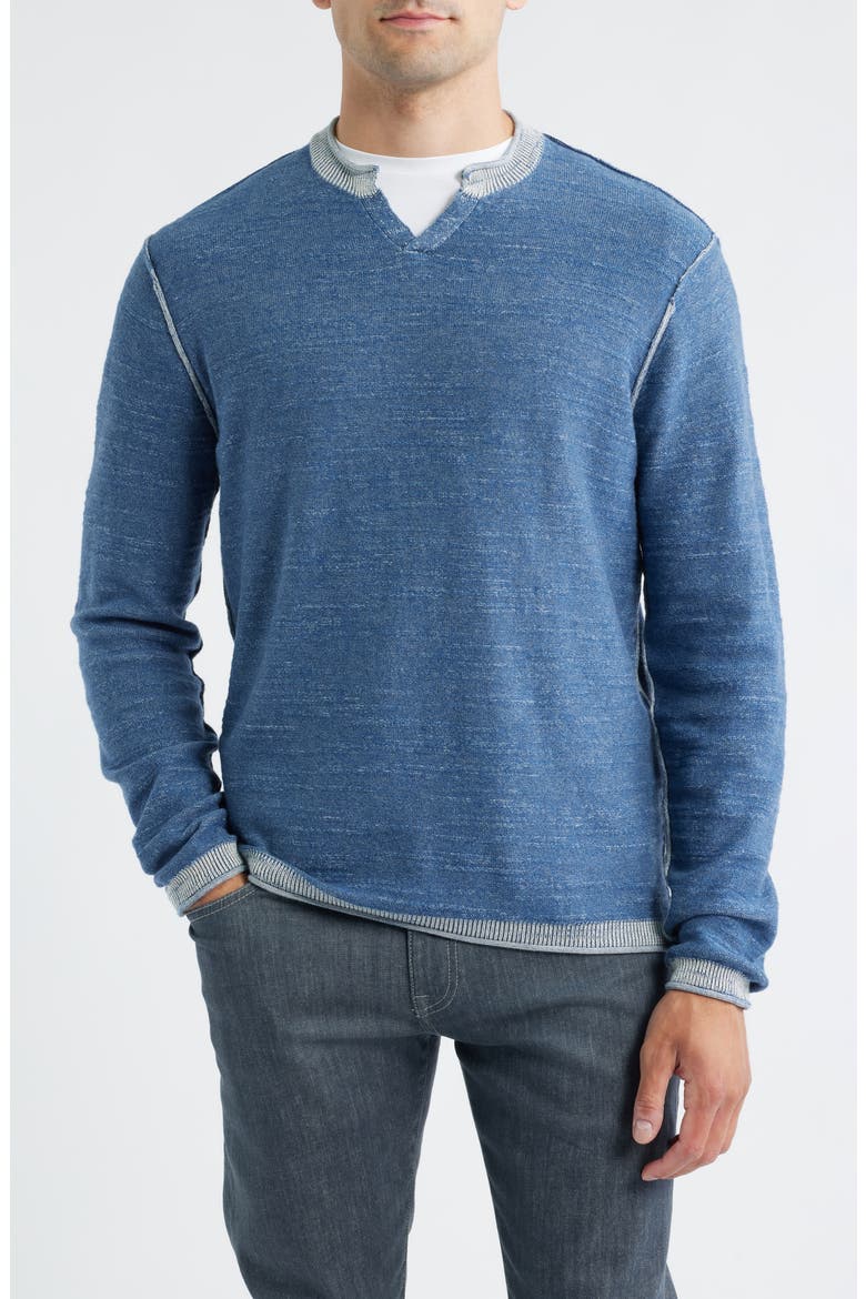 Jamesy Cotton Notched Neck Sweater, Main, color, INDIGO