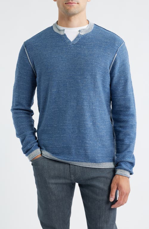 Johnnie-o Jamesy Cotton Notched Neck Sweater In Blue