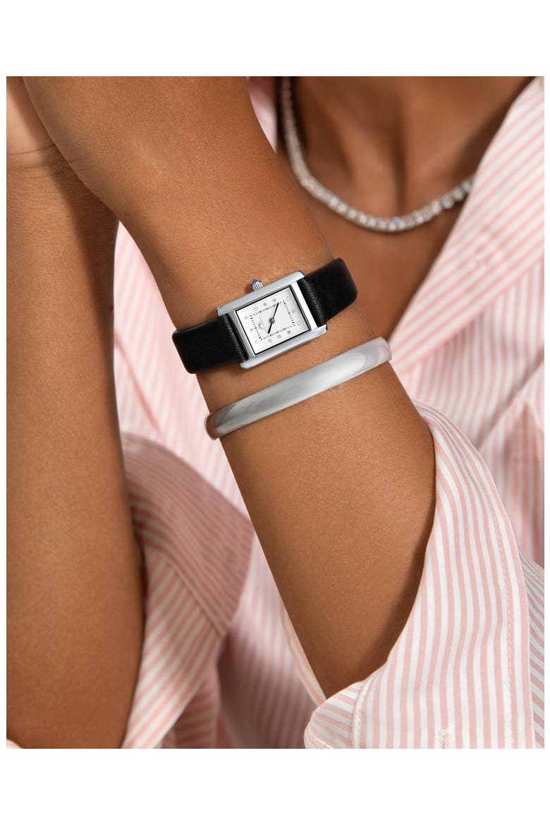 Karolina Diamond Leather Strap Watch, 21.5mm x 30mm - 0.06 ctw, Alternate, color, SILVER-BLACK
