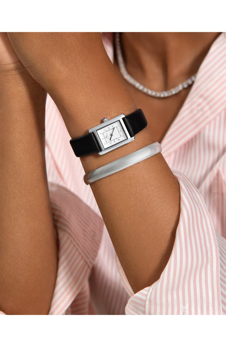 PORSAMO BLEU Karolina Diamond Leather Strap Watch, 21.5mm x 30mm - 0.06 ctw, Alternate, color, Silver-Black