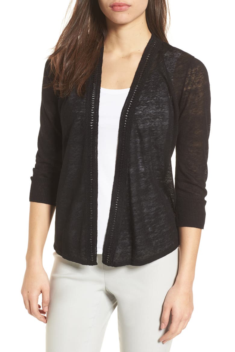 Crochet Trim Cardigan, Main, color, BLACK ONYX