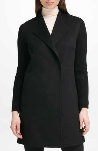 Kenneth Cole Ribbed Sleeve Wool Blend Coat