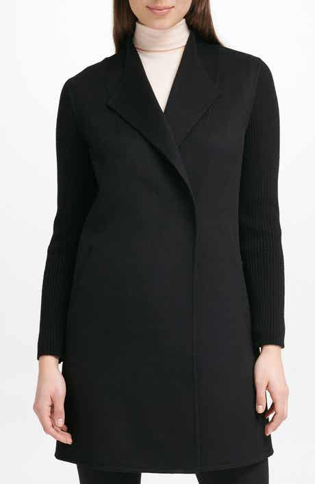 Kenneth Cole Ribbed Sleeve Wool Blend Coat