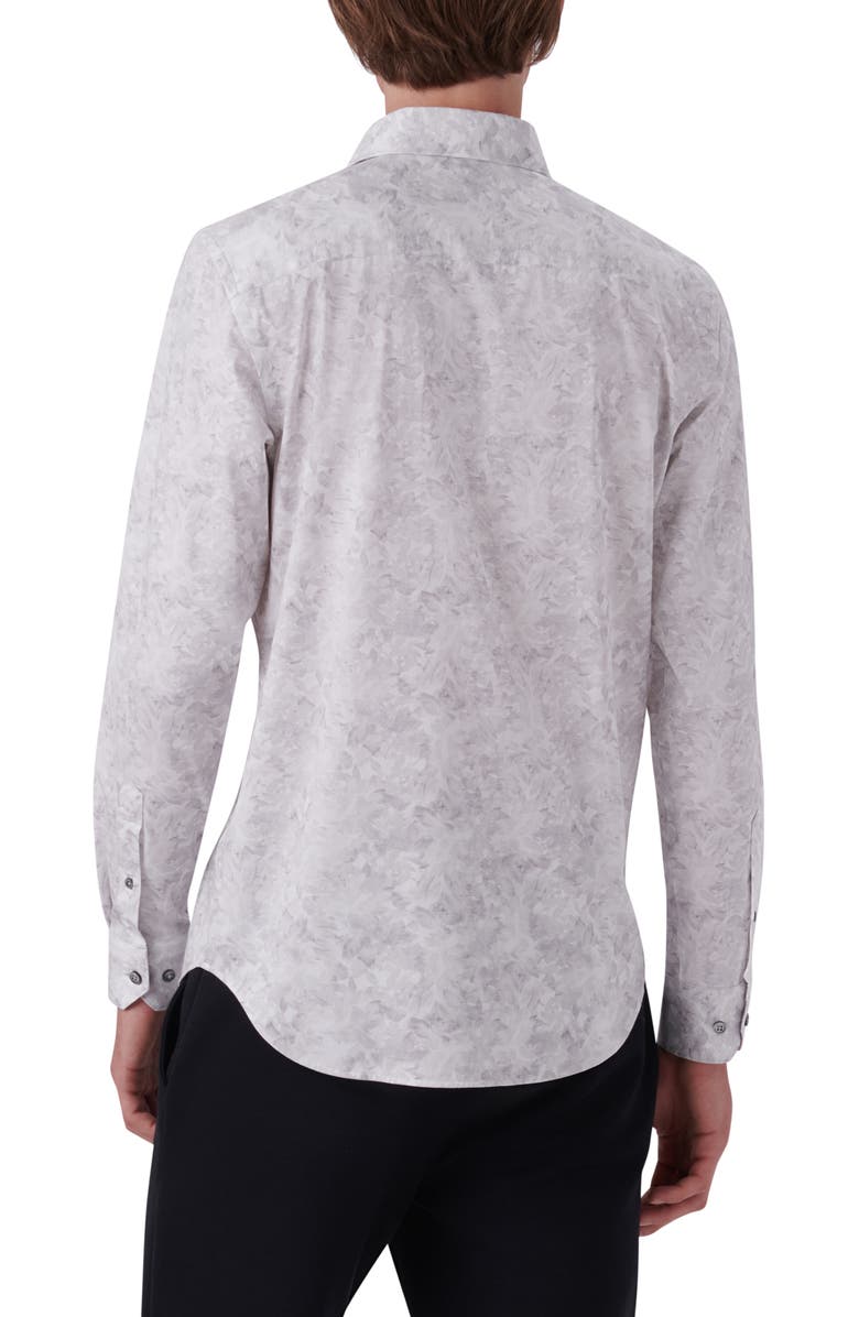 Bugatchi OoohCotton<sup>®</sup> Leaf Print Button-Up Shirt, Alternate, color, Platinum