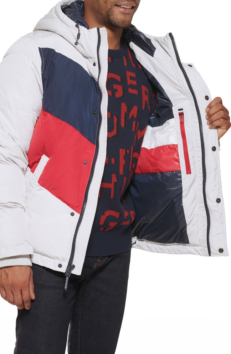Tommy Hilfiger Colorblock Water Resistant Hooded Puffer Jacket, Alternate, color, 