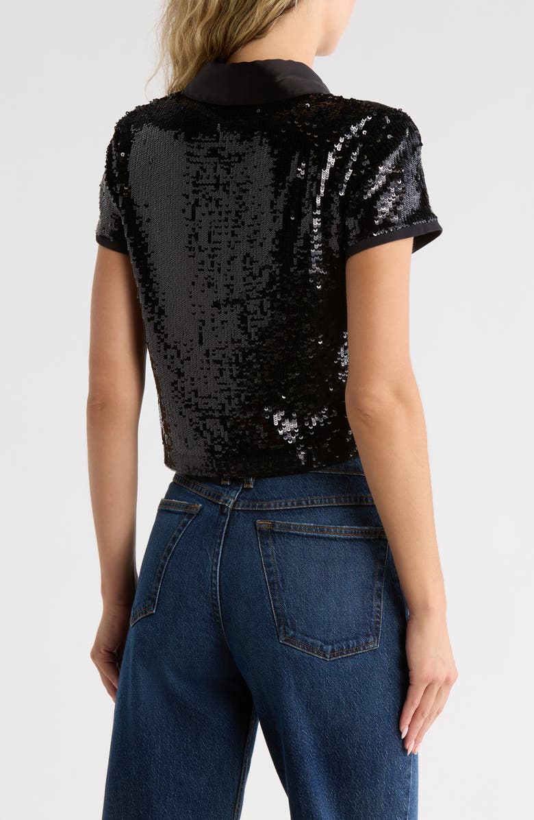 Alice + Olivia Sequin Knit Polo, Alternate, color, Black