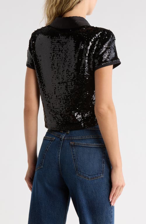 Alice And Olivia Alice + Olivia Sequin Knit Polo In Black