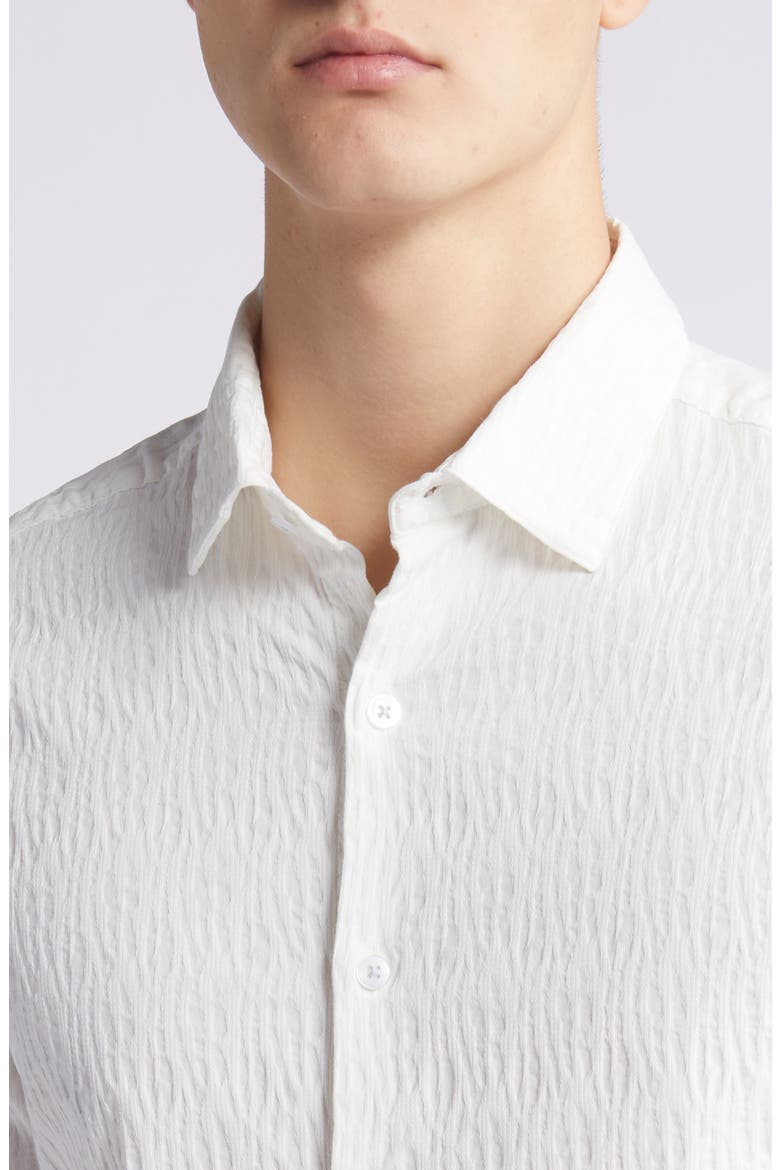 Calyx Cotton Blend Jacquard Short Sleeve Button-Up Shirt, Alternate, color, WHITE