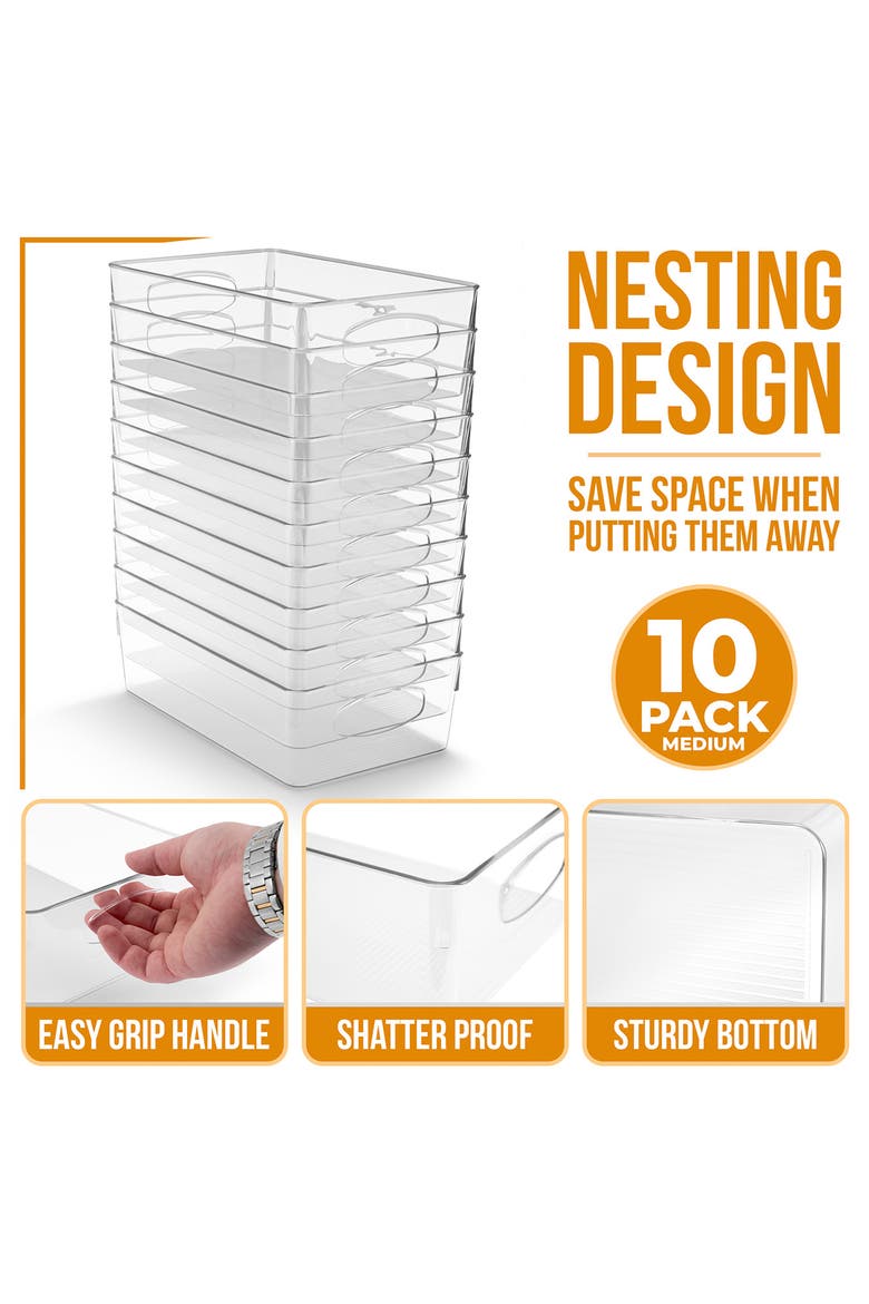 10-Pack Medium Storage Bins, Alternate, color, CLEAR