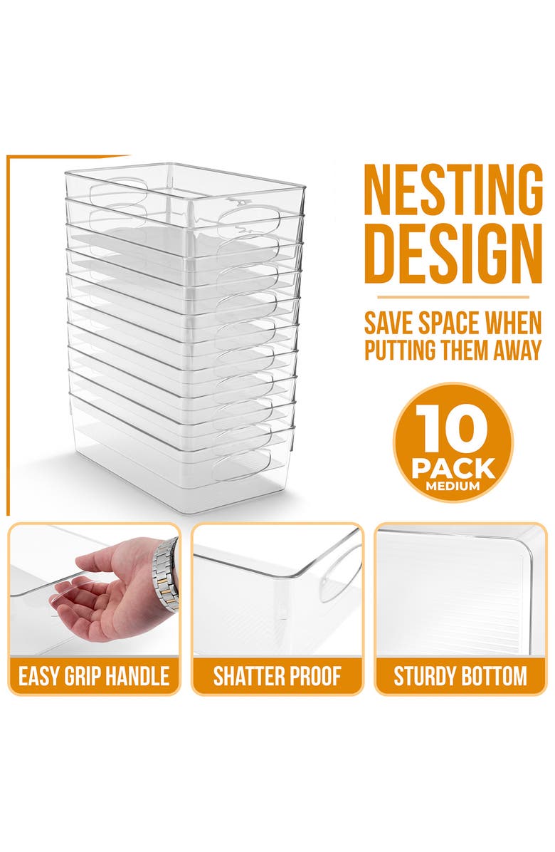 SORBUS 10-Pack Medium Storage Bins, Alternate, color, Clear
