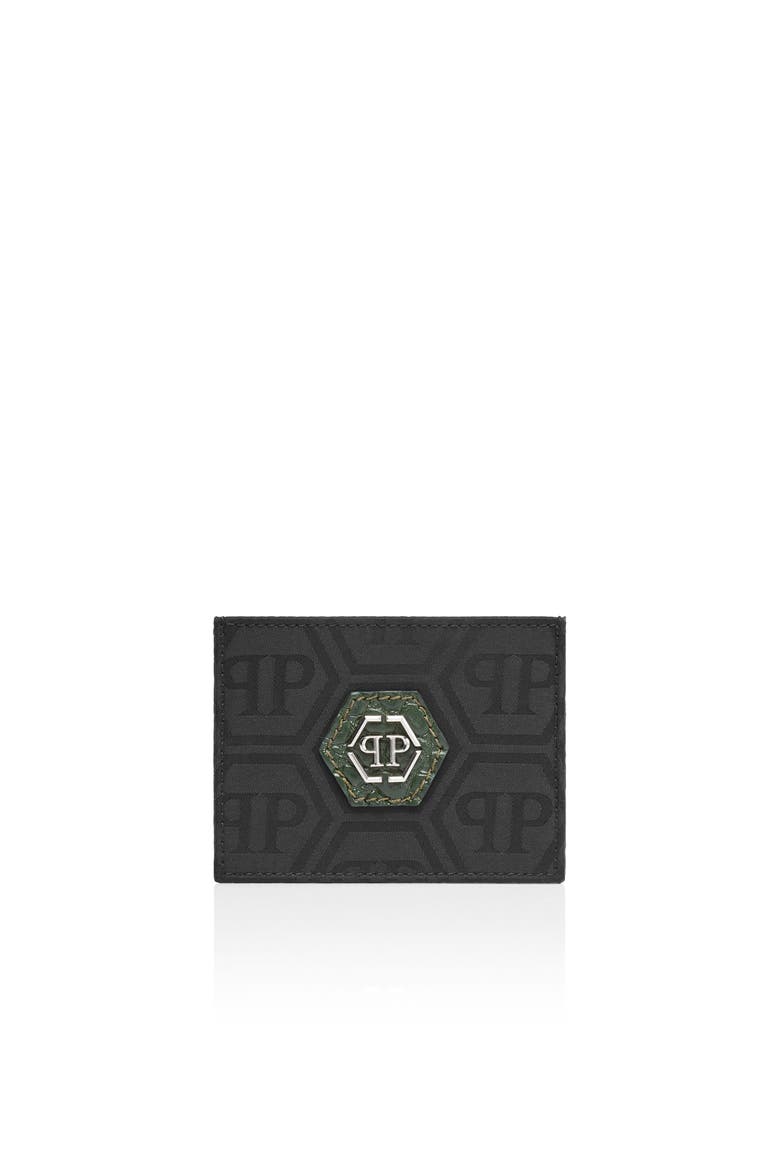 Nylon And Leather Cardholder Monogram Men, Main, color, black