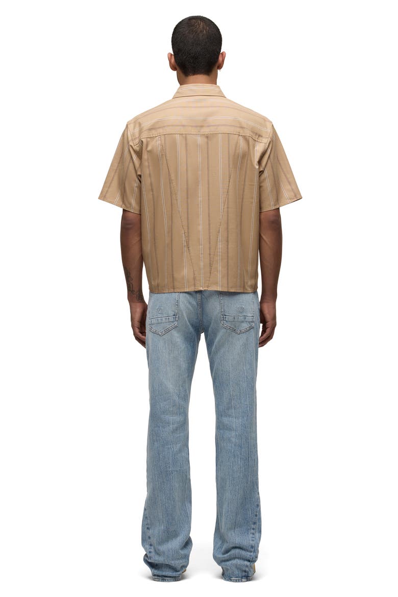 Rex Short Sleeve Cotton Button-Up Shirt, Alternate, color, CAMEL STRIPE