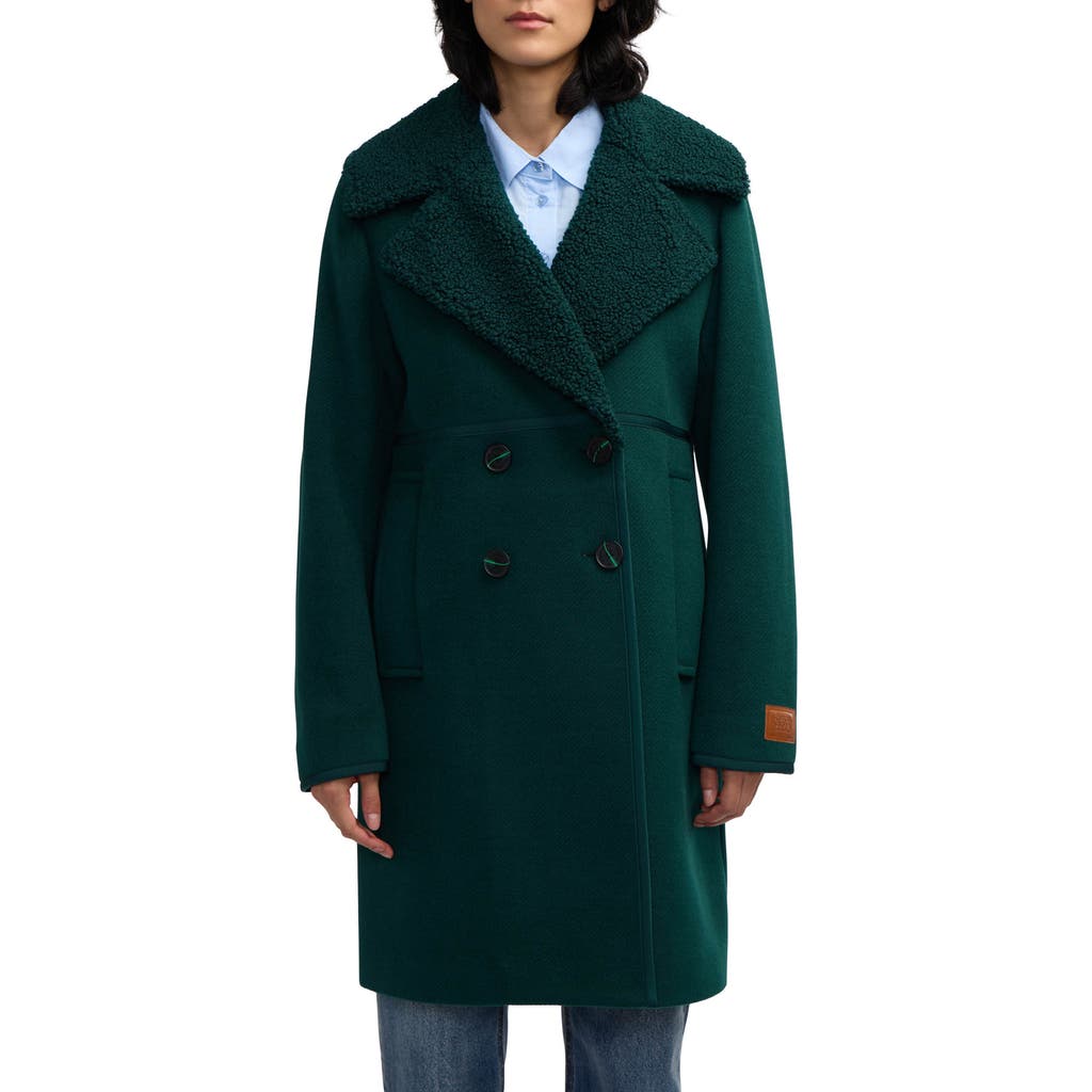 Scotch & Soda Runa Faux Shearling Collar Peacoat In Green