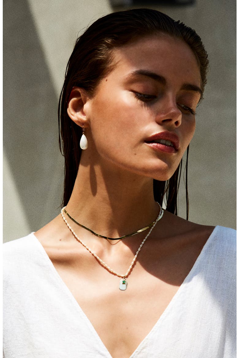 ID Tag Pearl Necklace, Alternate, color, GOLD/ PEARL