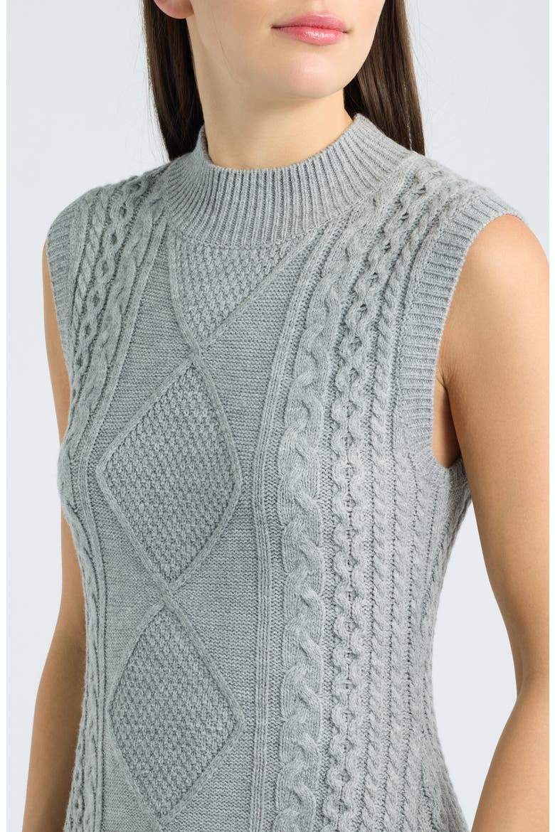 Cable Stitch Sleeveless Sweater Dress, Alternate, color, GREY
