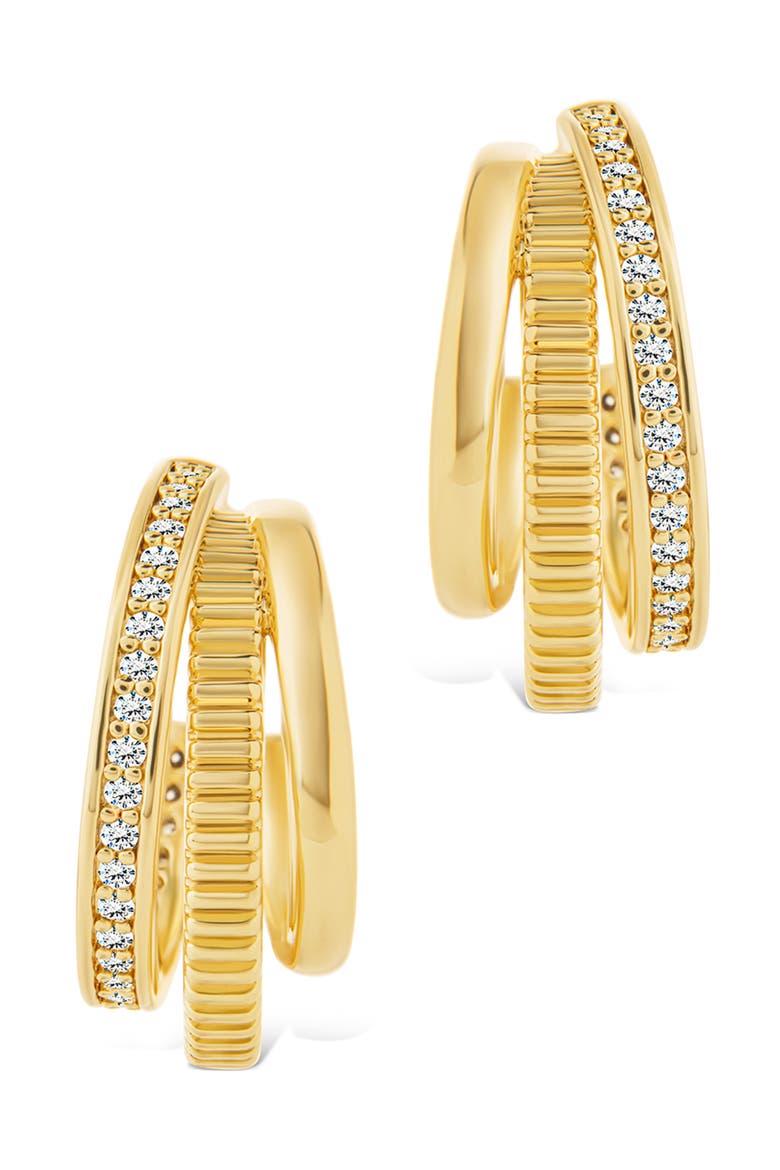 Mixed Texture Triple Ring Hoop Earrings, Alternate, color, GOLD