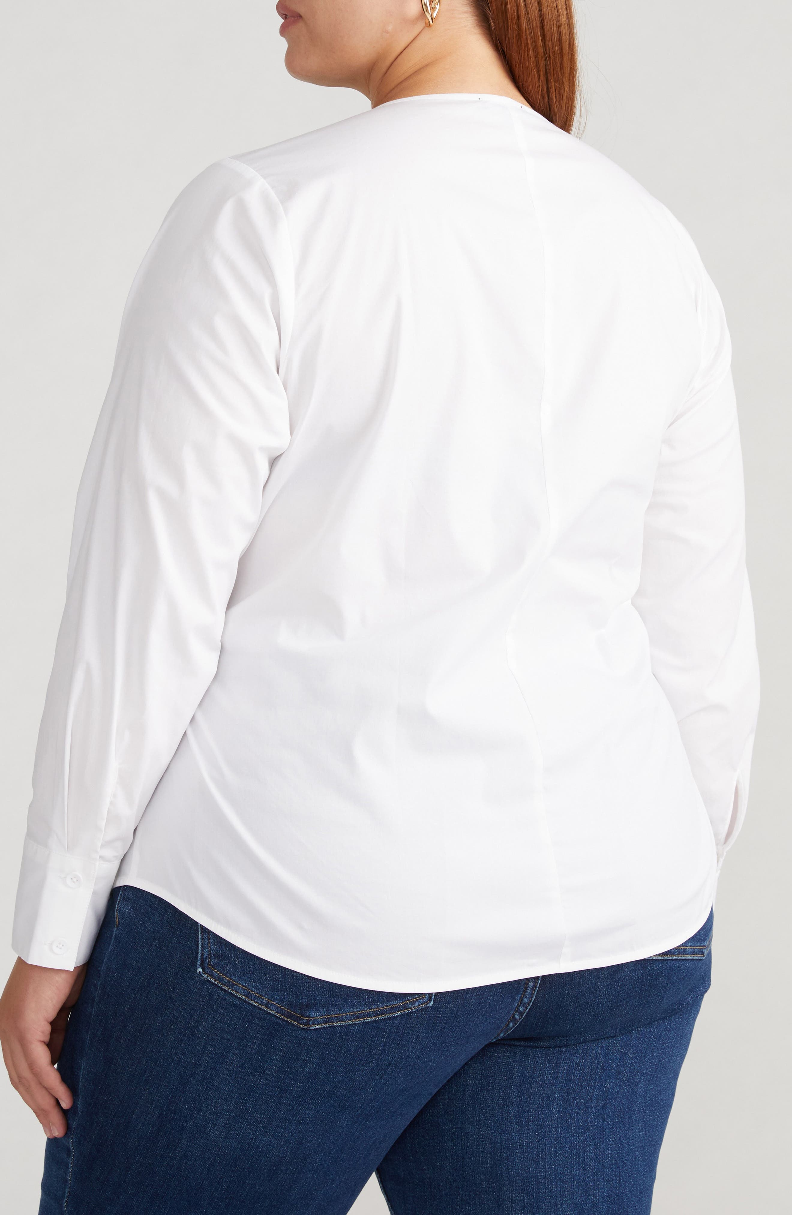 Stretch Cotton Blend Poplin Wrap Top - image 2