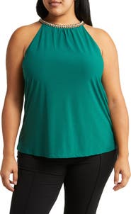 BY DESIGN Rhinestone Trim Mock-Neck Blouse