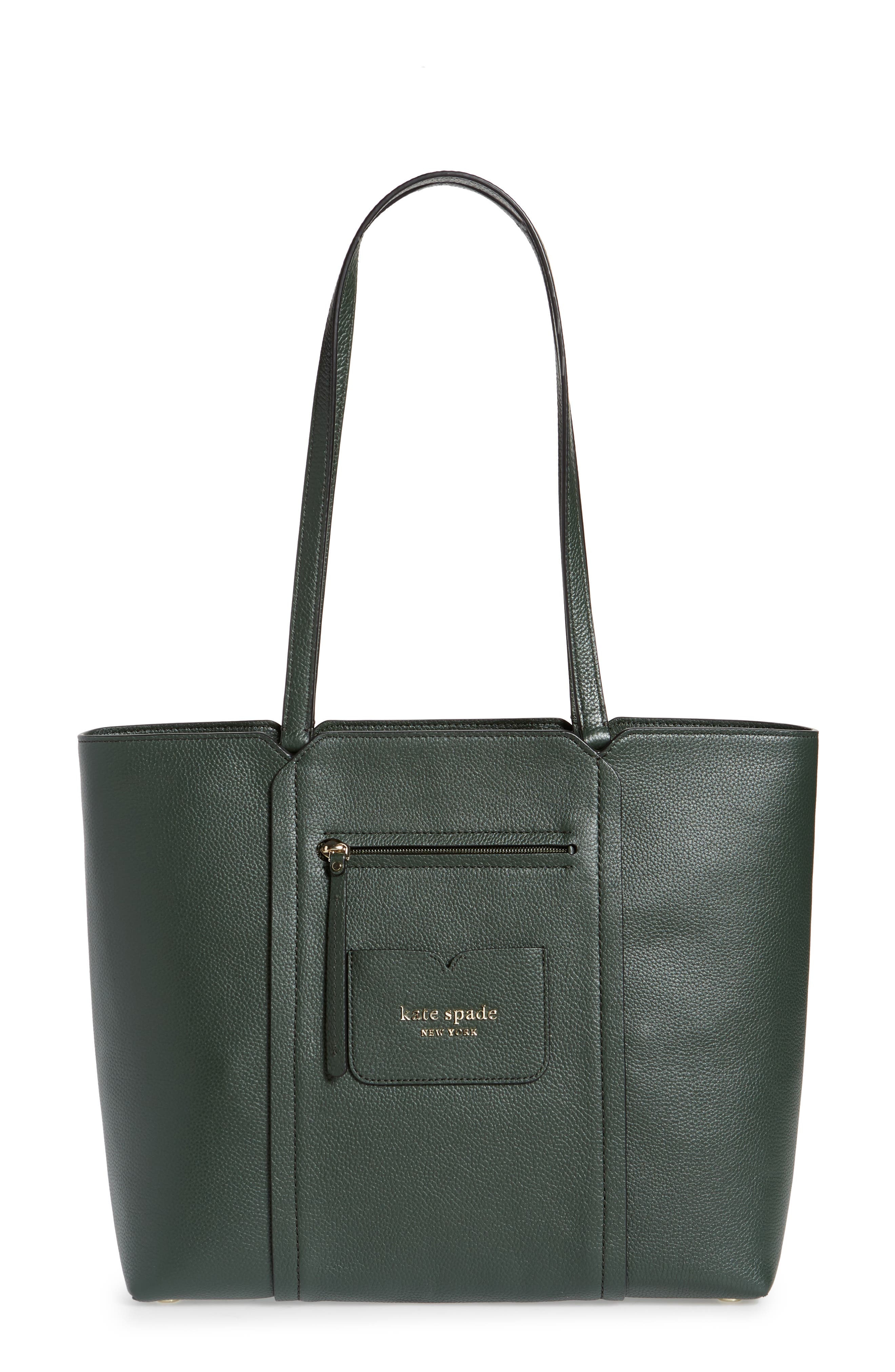 large florence leather tote, Main, color, DEEP EVERGREEN