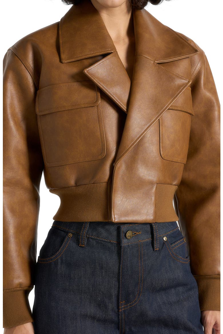 Cosette Vintage Leather Lapel Bomber Jacket, Alternate, color, Brown