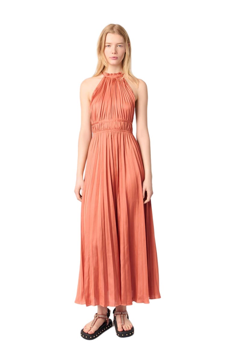 maje Pleated maxi dress, Alternate, color, 