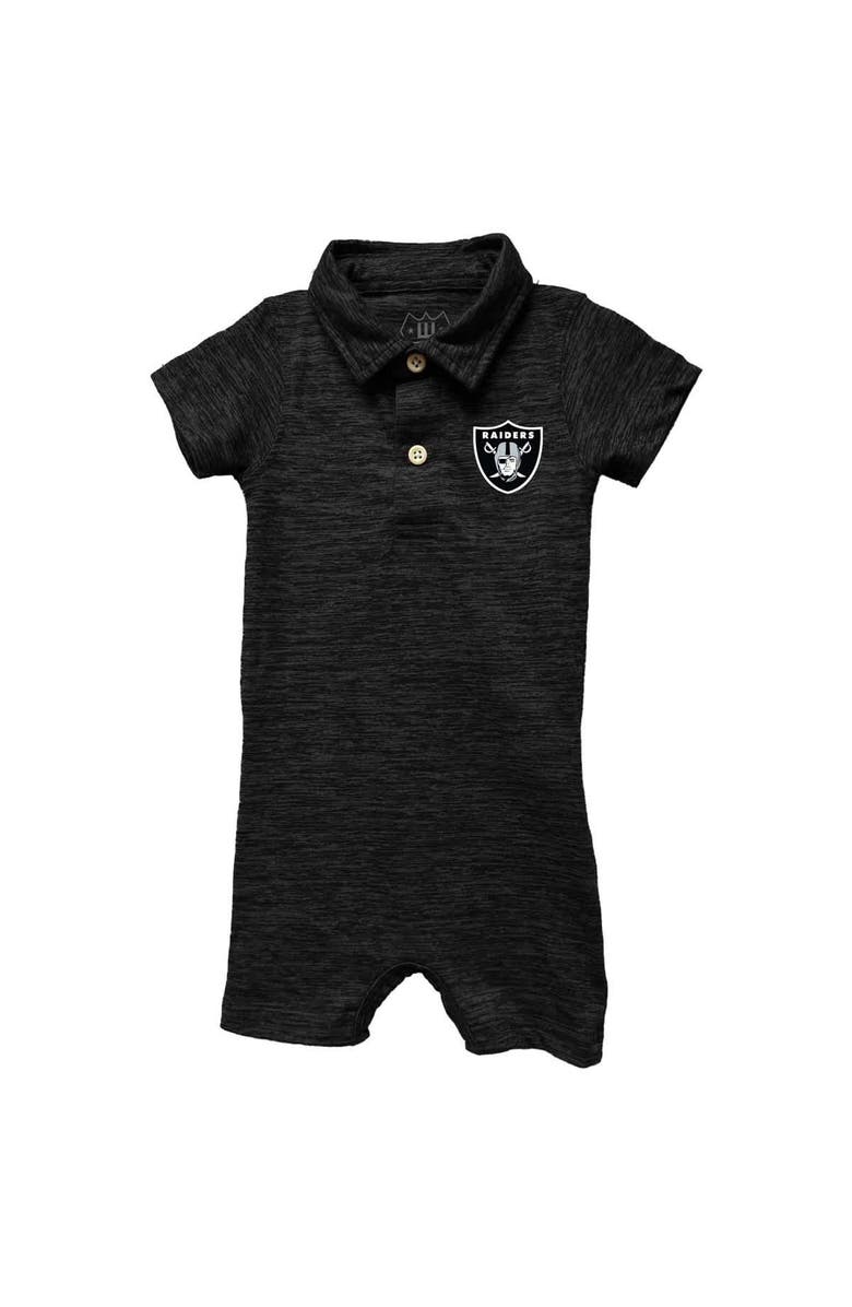 Wes & Willy Infant Wes & Willy Black Las Vegas Raiders Short Leg Cloudy Yarn Polo Bodysuit, Main, color, 