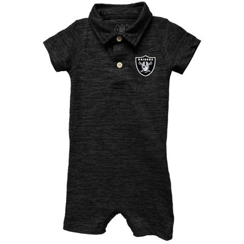 Infant Wes & Willy Black Las Vegas Raiders Short Leg Cloudy Yarn Polo Bodysuit