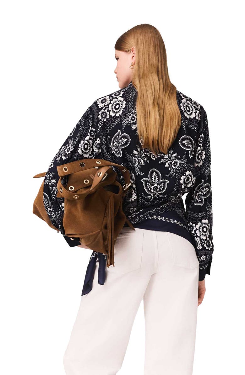 maje Bandana printed blouse, Alternate, color, Navy Bandana Print